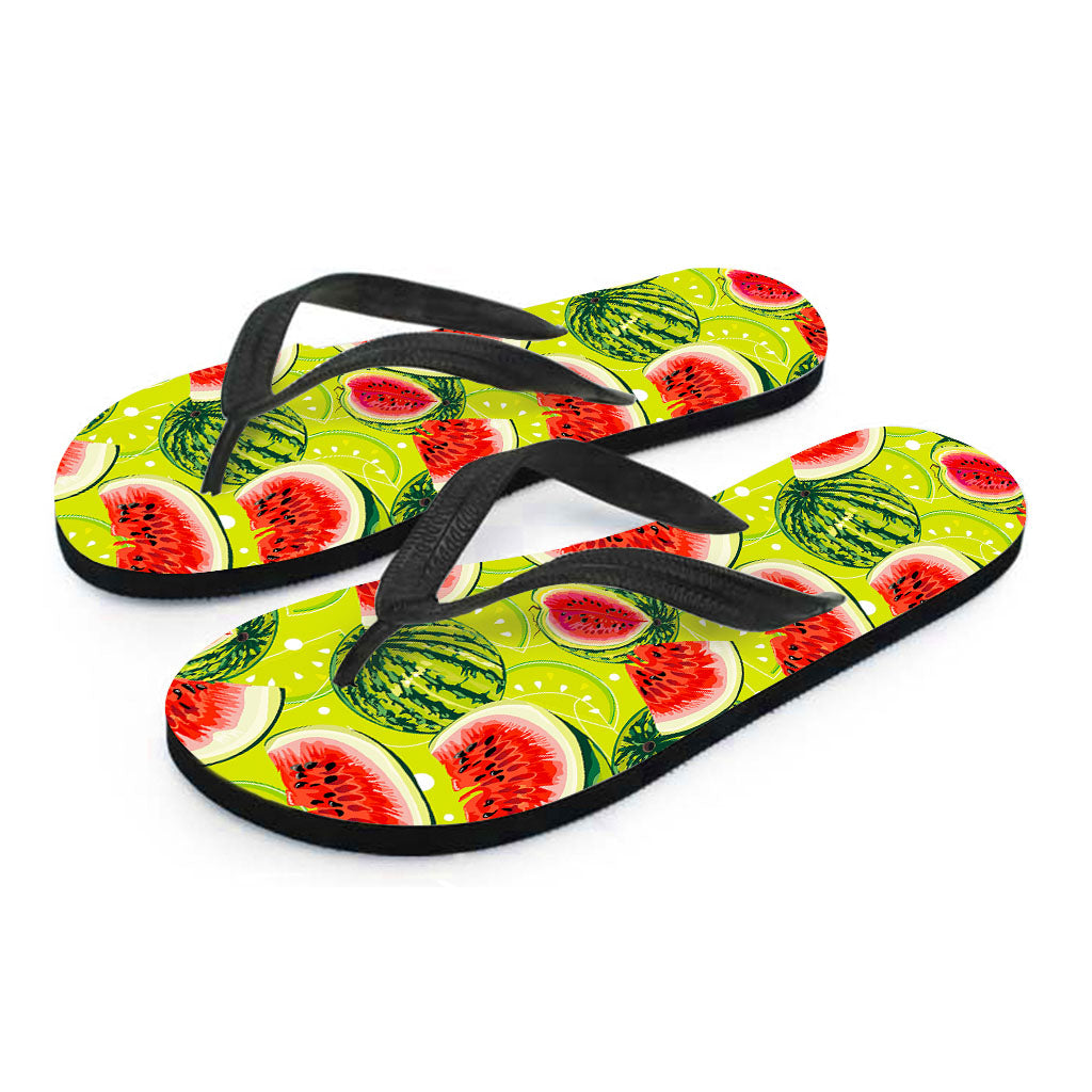 Lime Green Watermelon Pattern Print Flip Flops