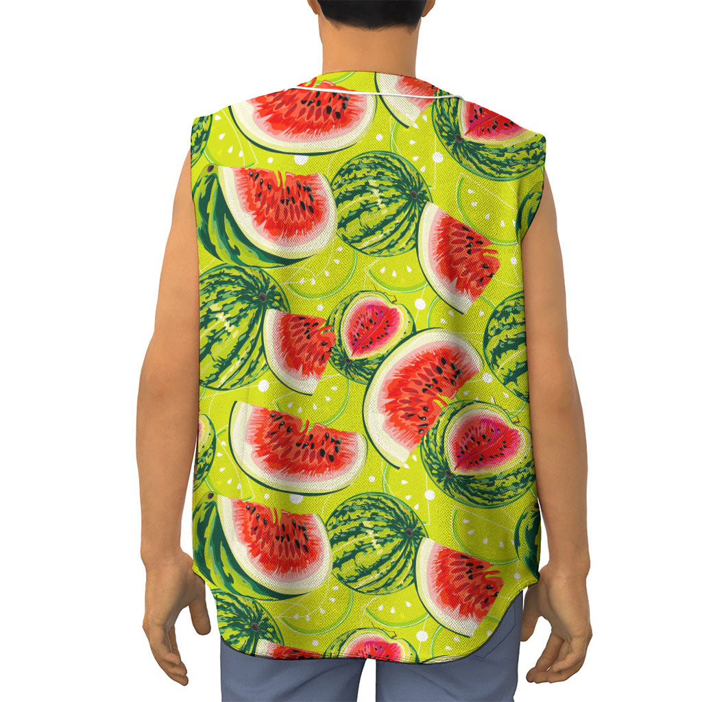 Lime Green Watermelon Pattern Print Sleeveless Baseball Jersey