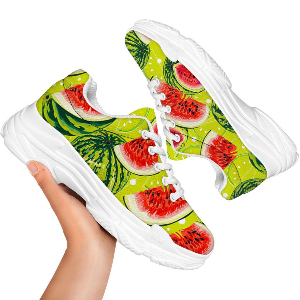 Lime Green Watermelon Pattern Print White Chunky Shoes