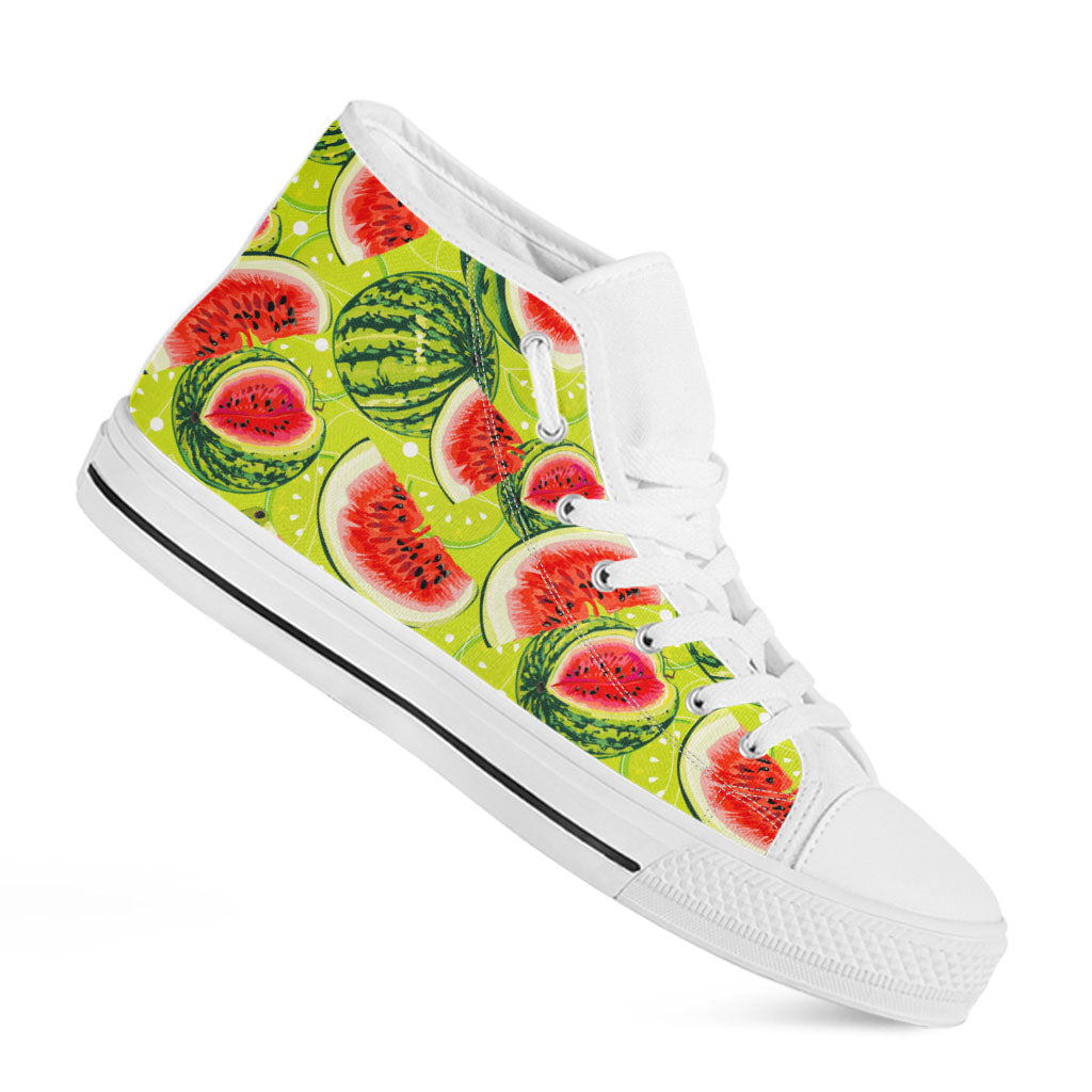 Lime Green Watermelon Pattern Print White High Top Sneakers