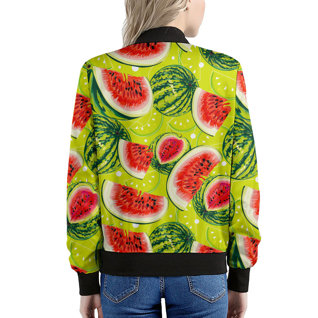 Lime Green Watermelon Pattern Print Women's Bomber Jacket