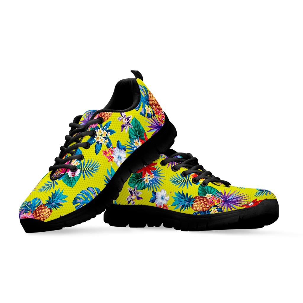 Lime Hawaiian Pineapple Pattern Print Black Running Shoes