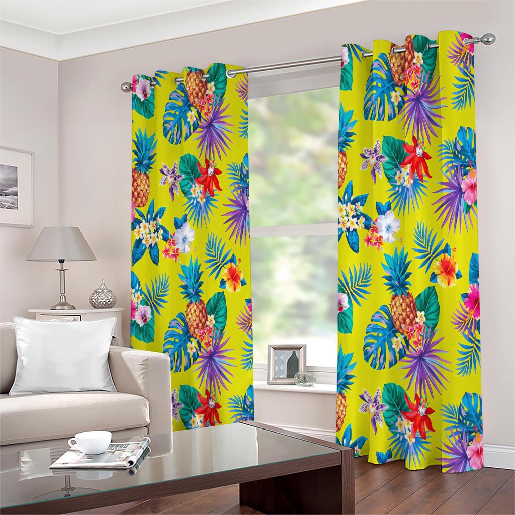 Lime Hawaiian Pineapple Pattern Print Extra Wide Grommet Curtains