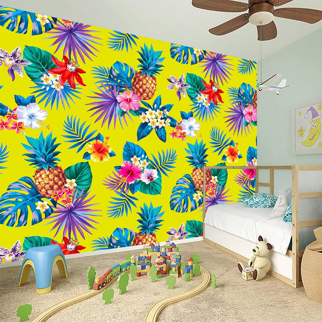 Lime Hawaiian Pineapple Pattern Print Wall Sticker