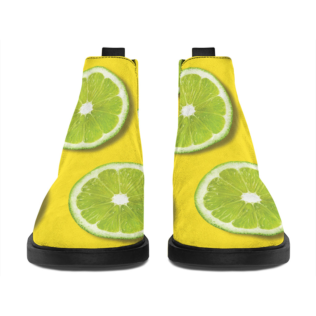 Lime Slices Pattern Print Flat Ankle Boots