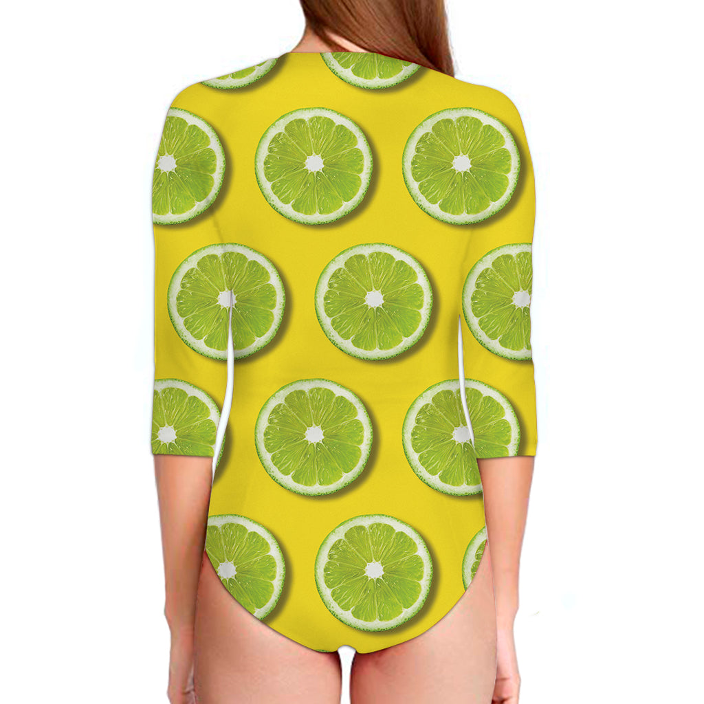 Lime Slices Pattern Print Long Sleeve Swimsuit