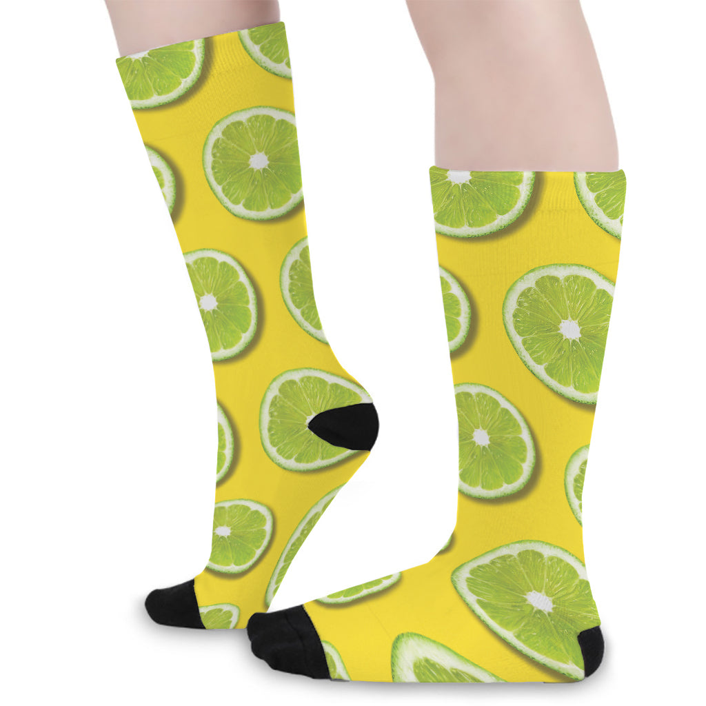 Lime Slices Pattern Print Long Socks