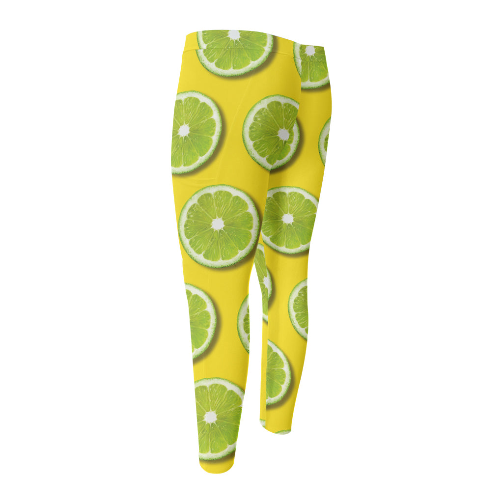 Lime Slices Pattern Print Men's Compression Pants
