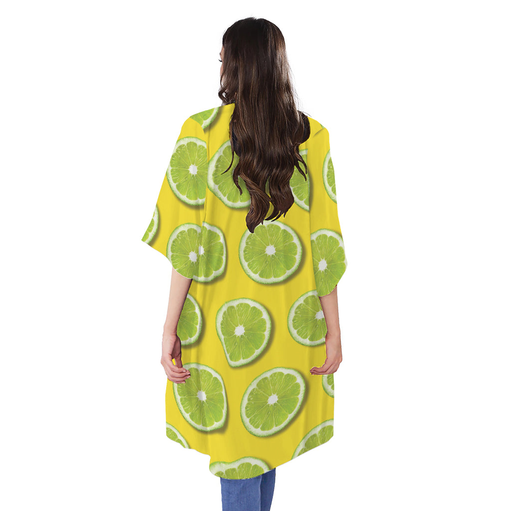 Lime Slices Pattern Print Open Front Beach Cover Up
