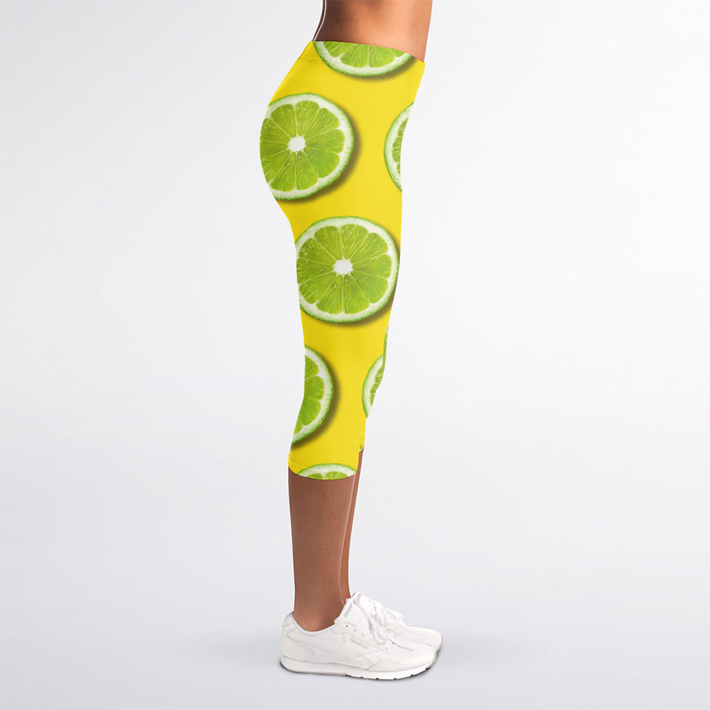 Lime Slices Pattern Print Women's Capri Leggings