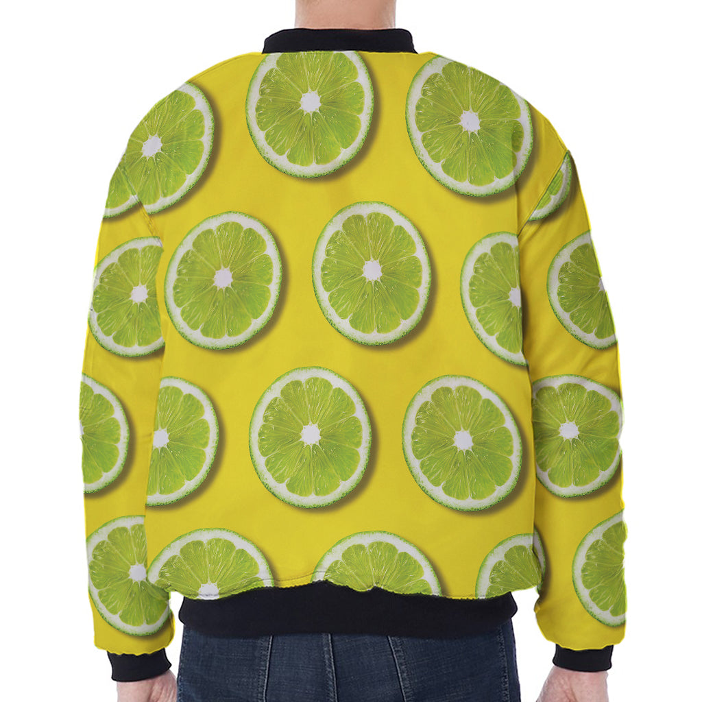 Lime Slices Pattern Print Zip Sleeve Bomber Jacket