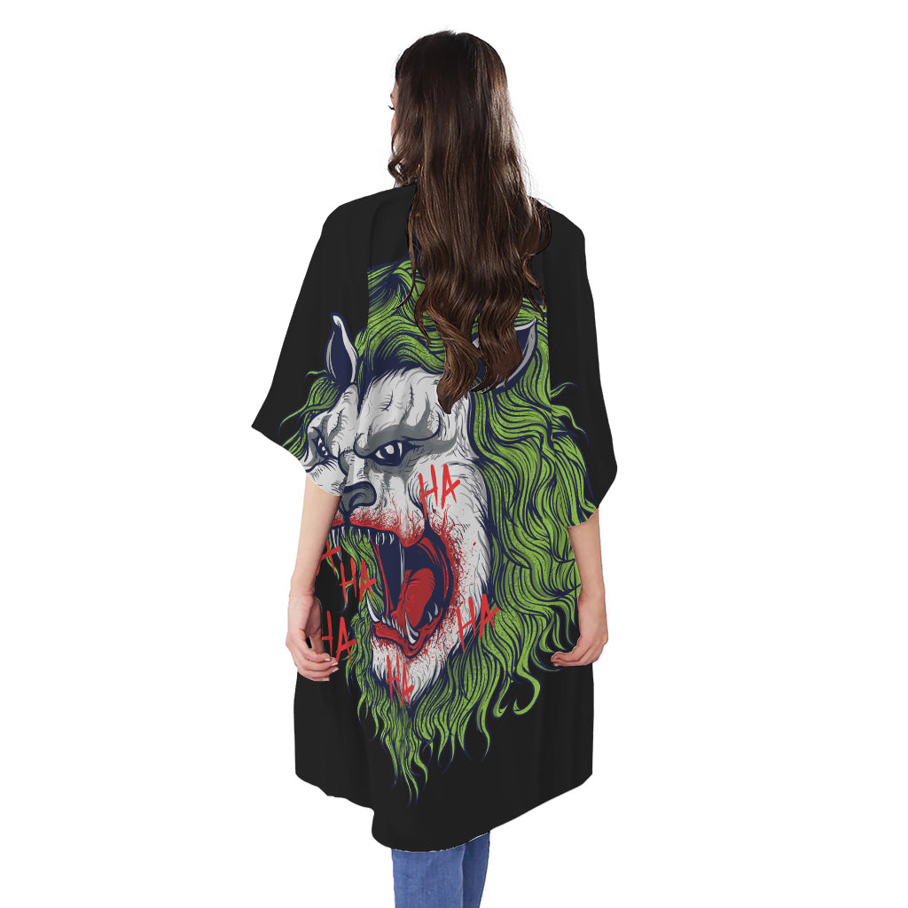 Lion Joker Print Open Front Beach Cover Up