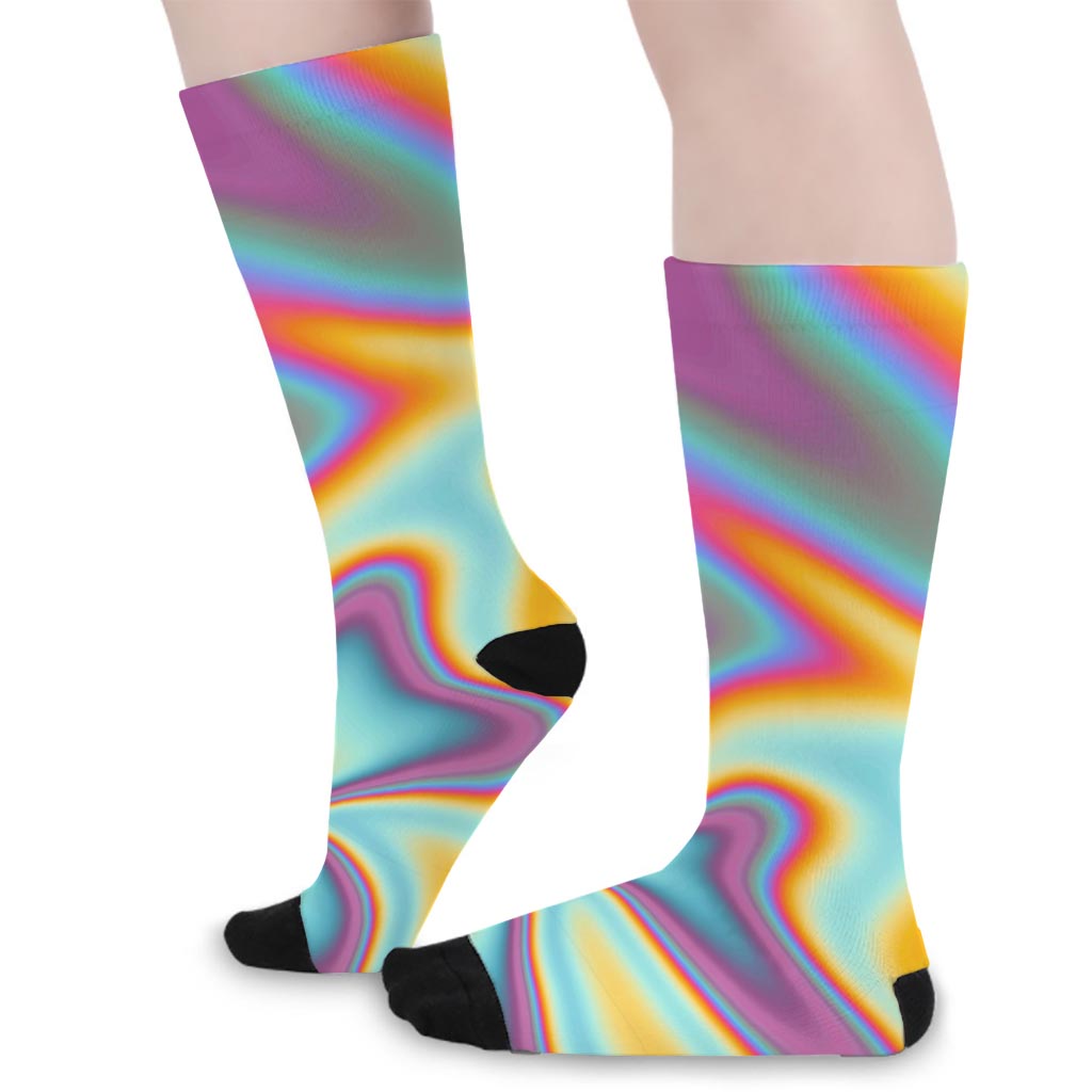 Liquid Holographic Trippy Print Long Socks