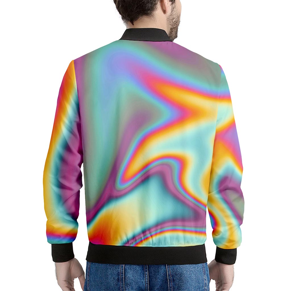 Liquid Holographic Trippy Print Men's Bomber Jacket