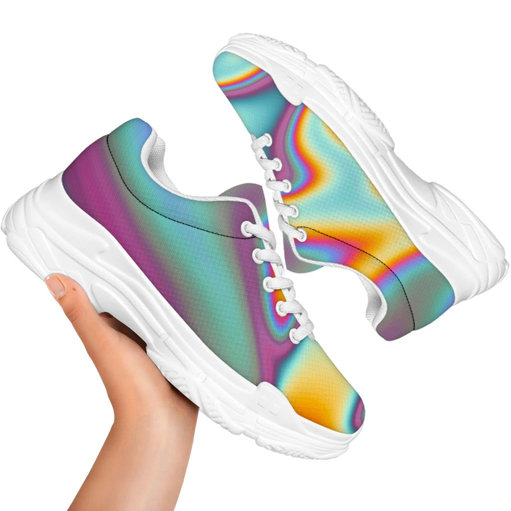 Liquid Holographic Trippy Print White Chunky Shoes