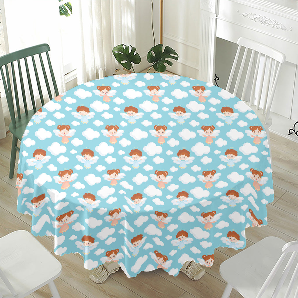 Little Angel Pattern Print Waterproof Round Tablecloth