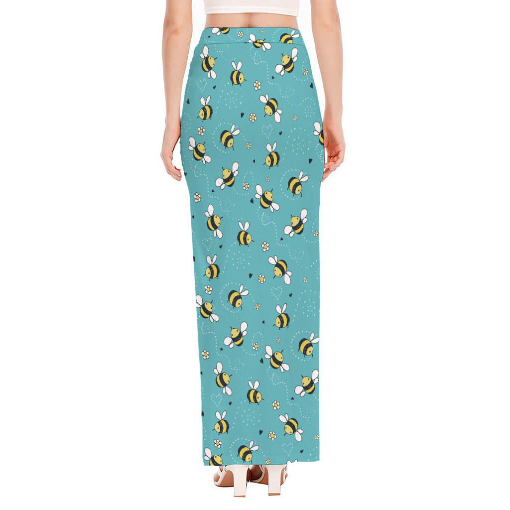 Little Bee Pattern Print High Slit Maxi Skirt
