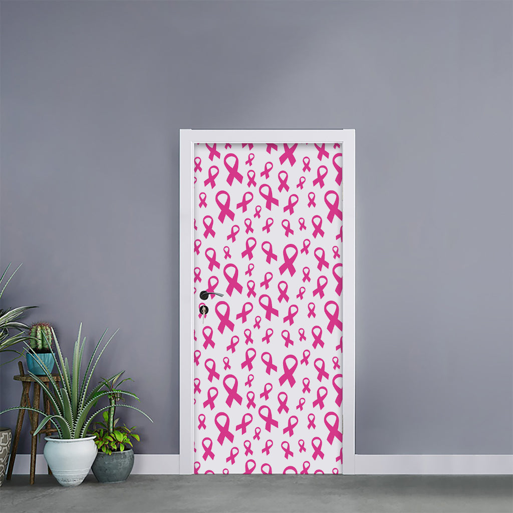 Little Breast Cancer Ribbon Print Door Sticker