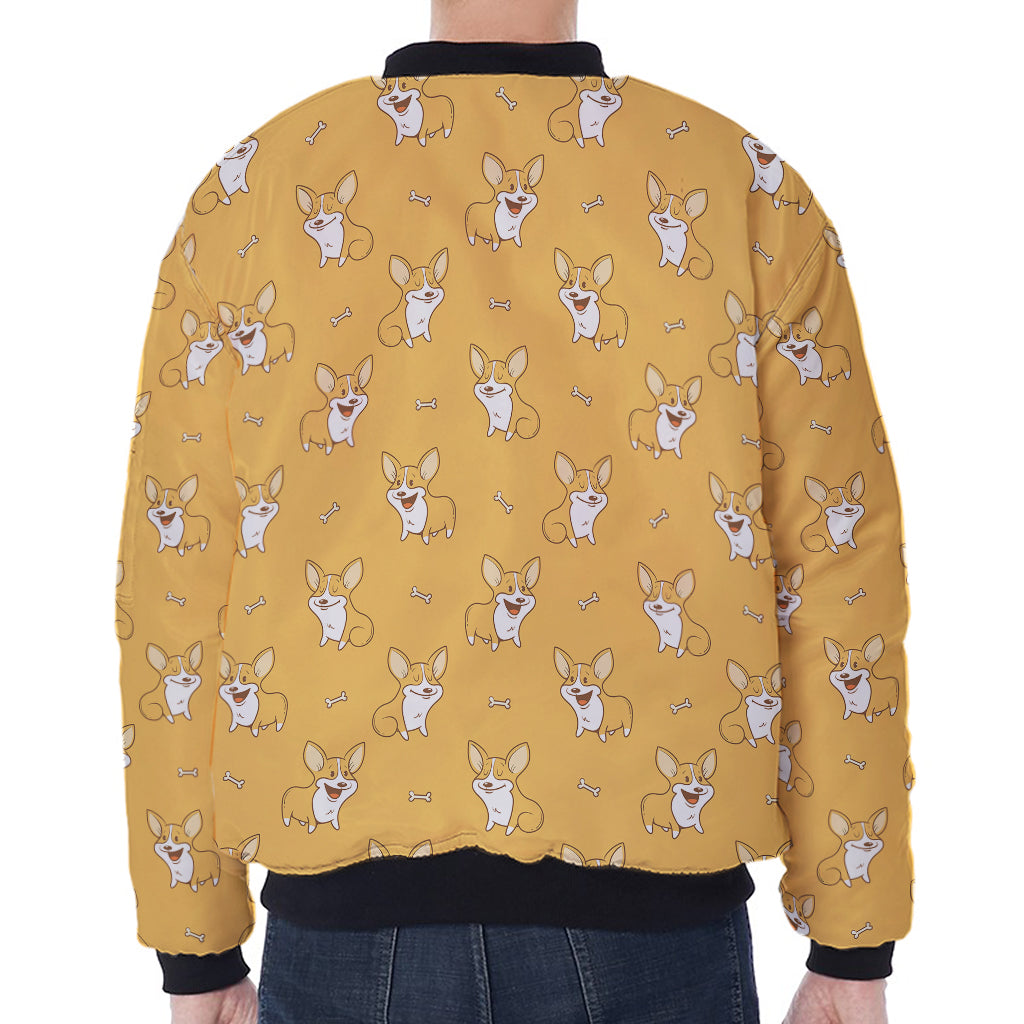 Little Corgi Pattern Print Zip Sleeve Bomber Jacket