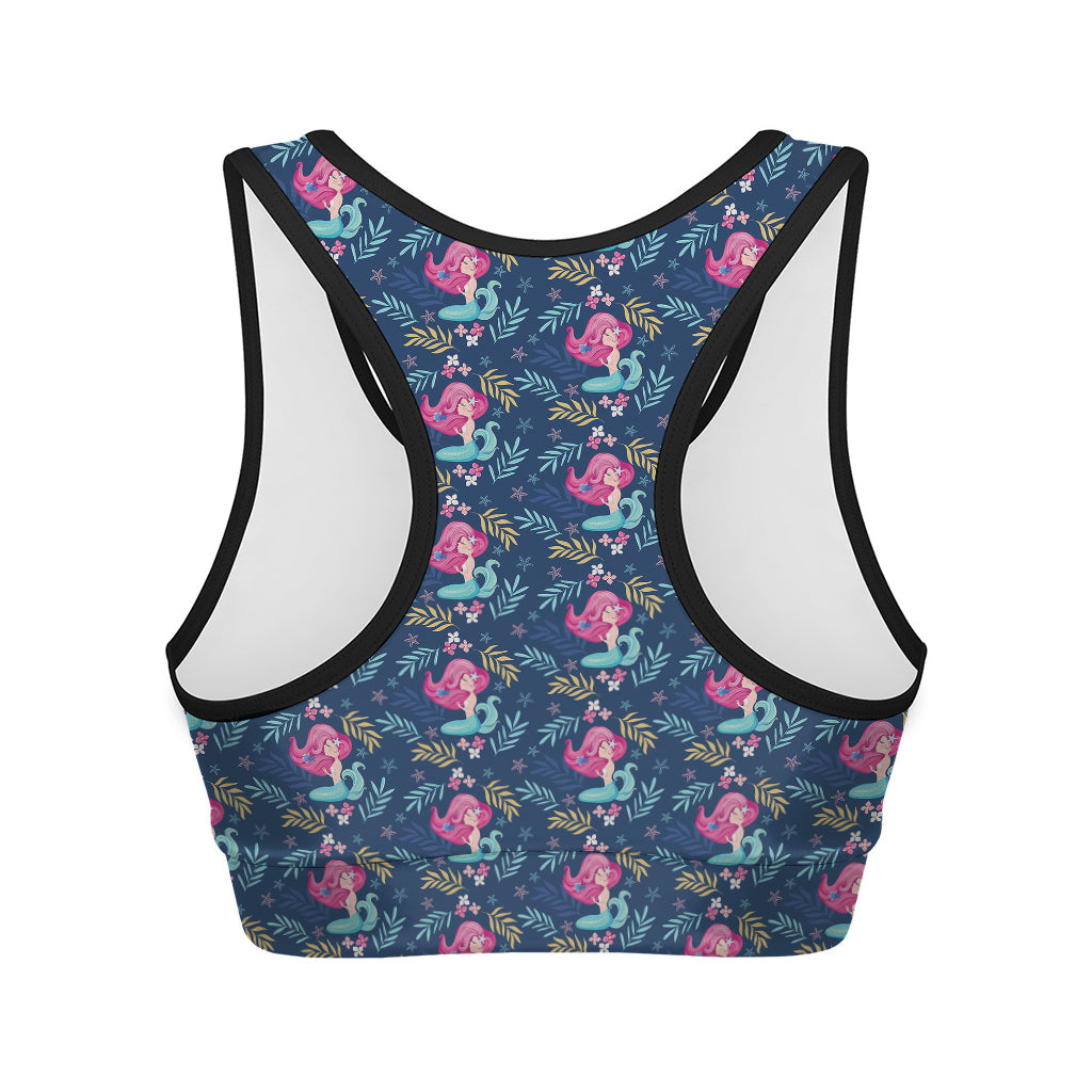 Little Cute Mermaid Pattern Print Women's Sports Bra