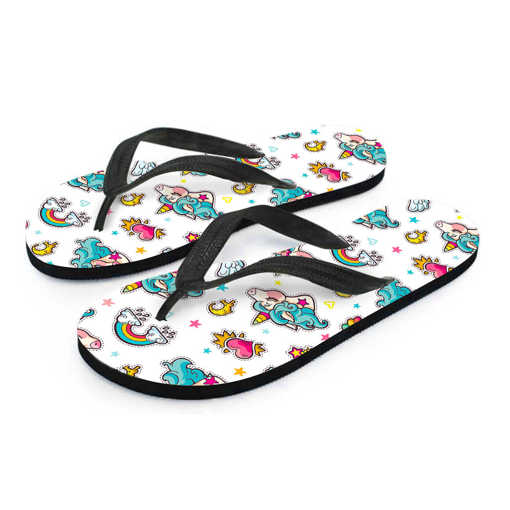 Little Girly Unicorn Pattern Print Flip Flops