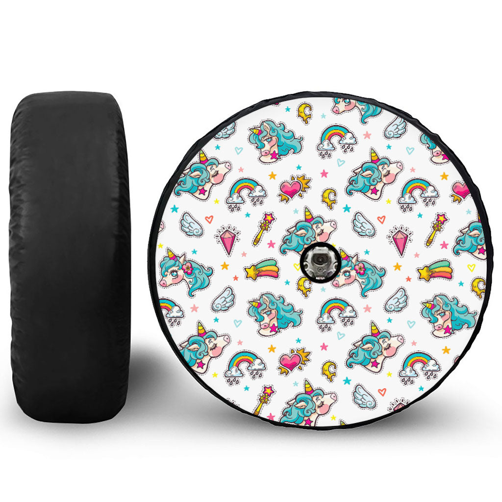Little Girly Unicorn Pattern Print Tire Cover With Camera Hole