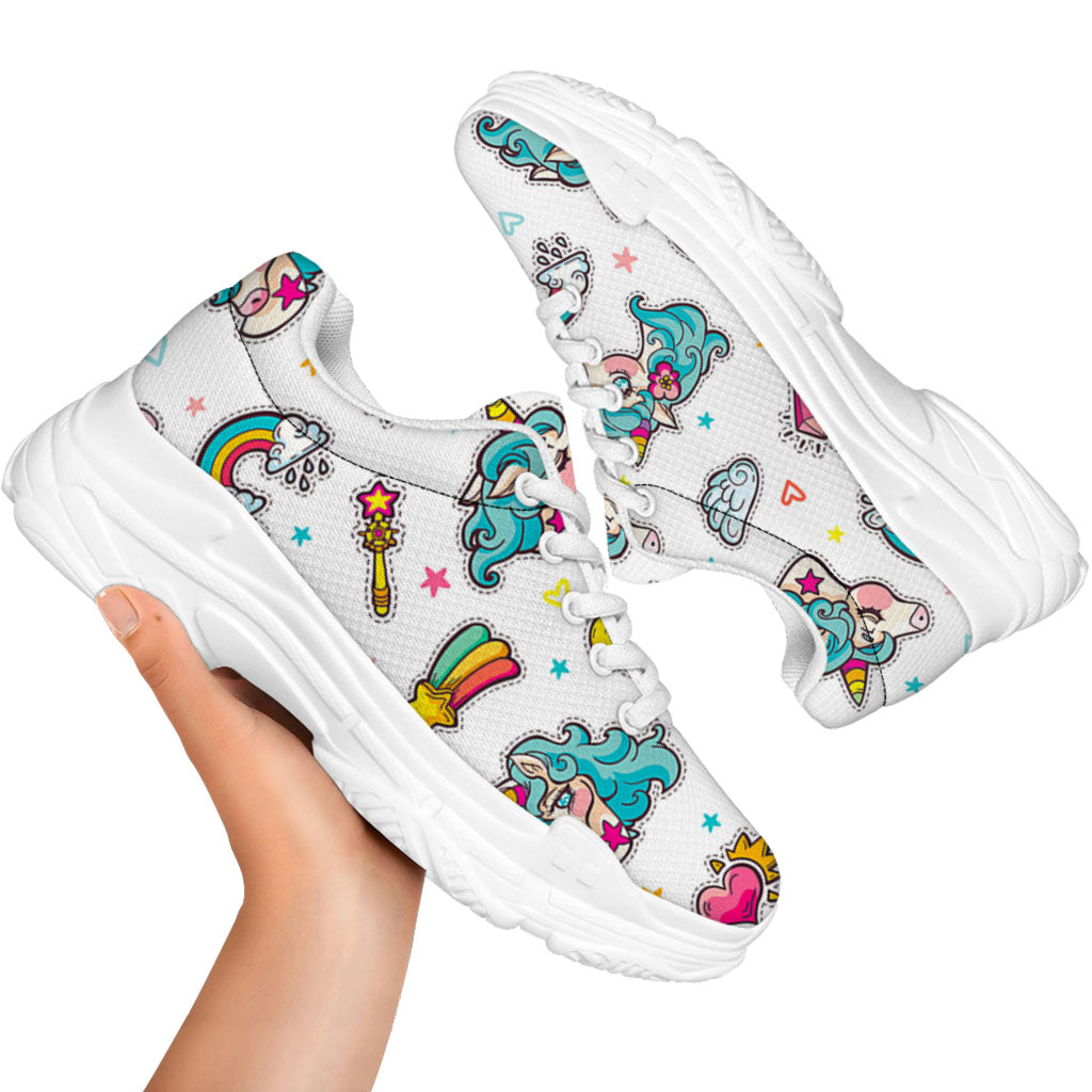Little Girly Unicorn Pattern Print White Chunky Shoes