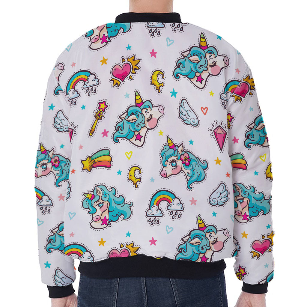 Little Girly Unicorn Pattern Print Zip Sleeve Bomber Jacket