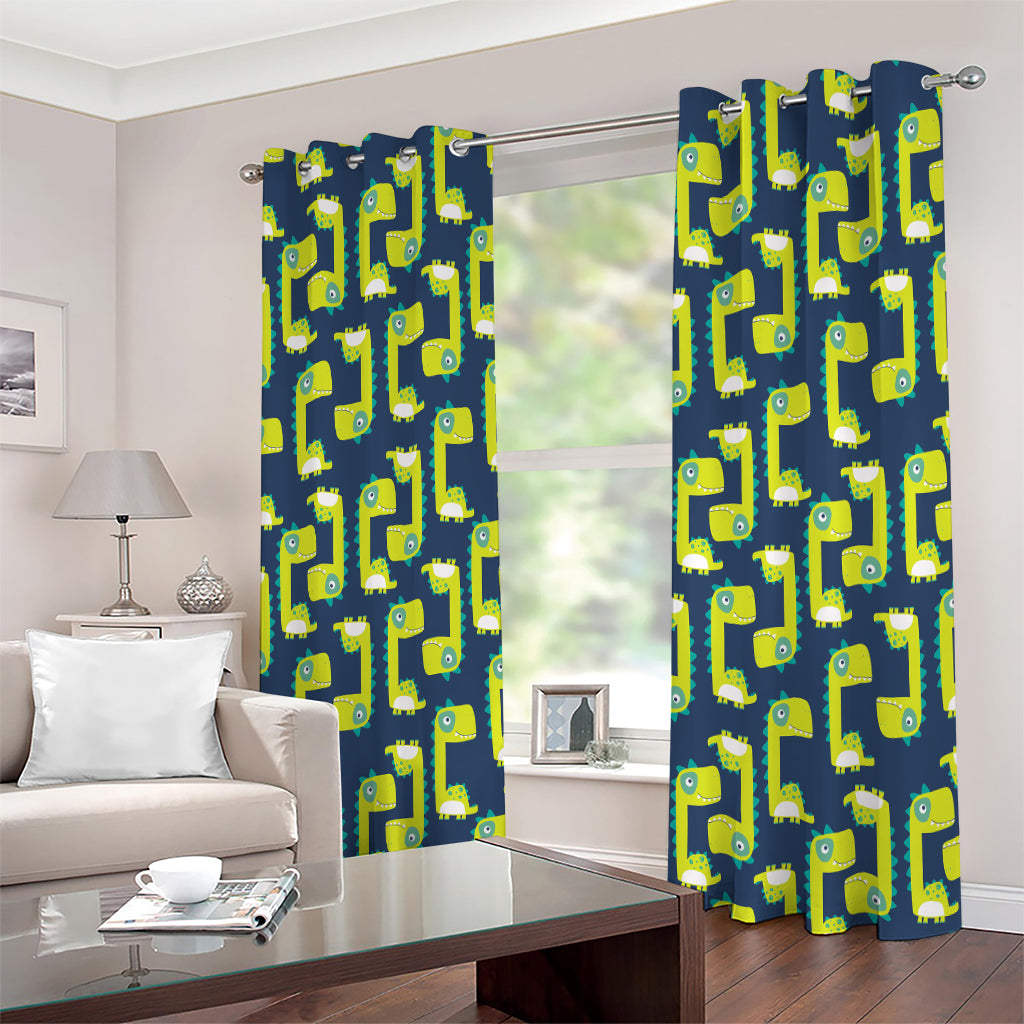 Little Green Dinosaur Pattern Print Extra Wide Grommet Curtains