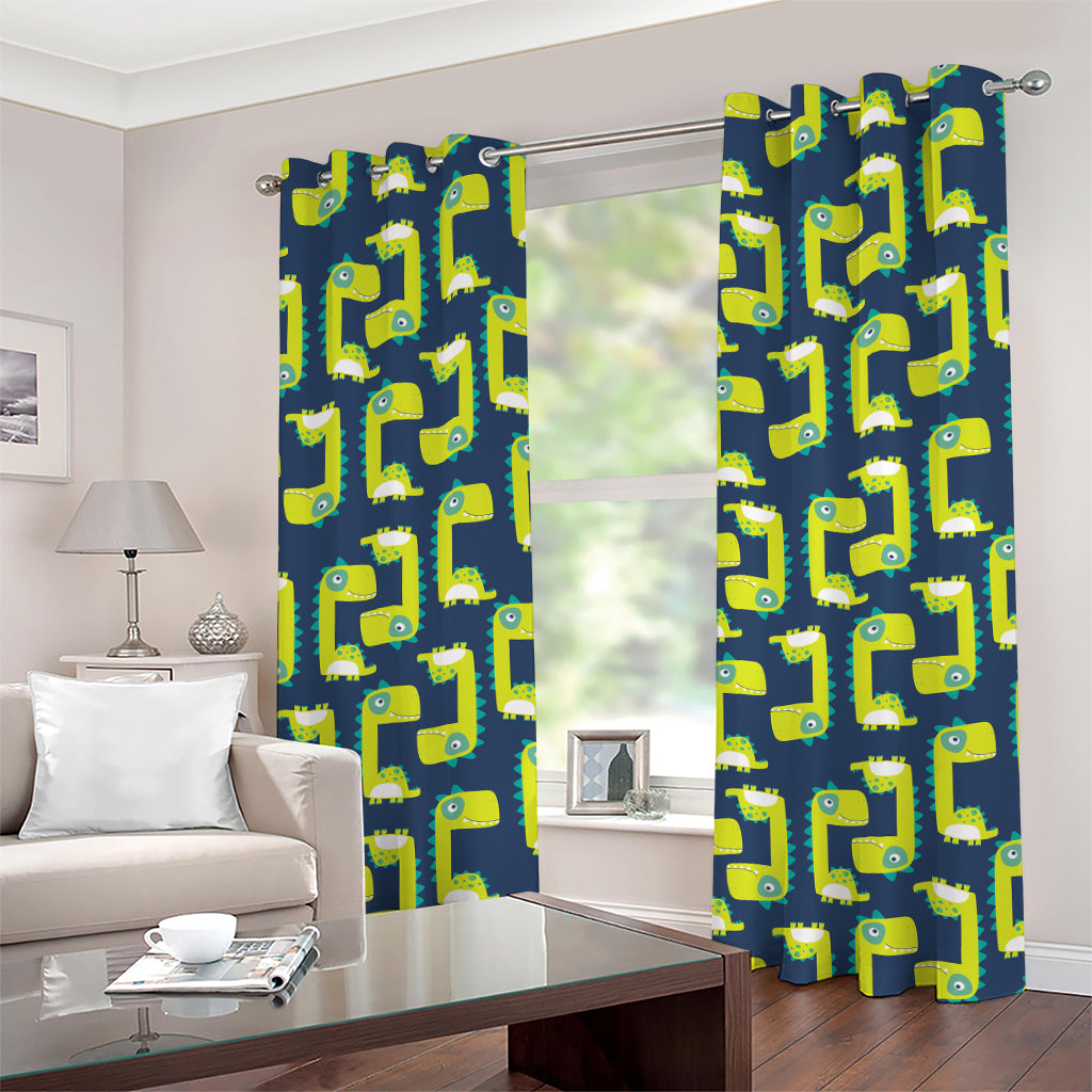 Little Green Dinosaur Pattern Print Grommet Curtains