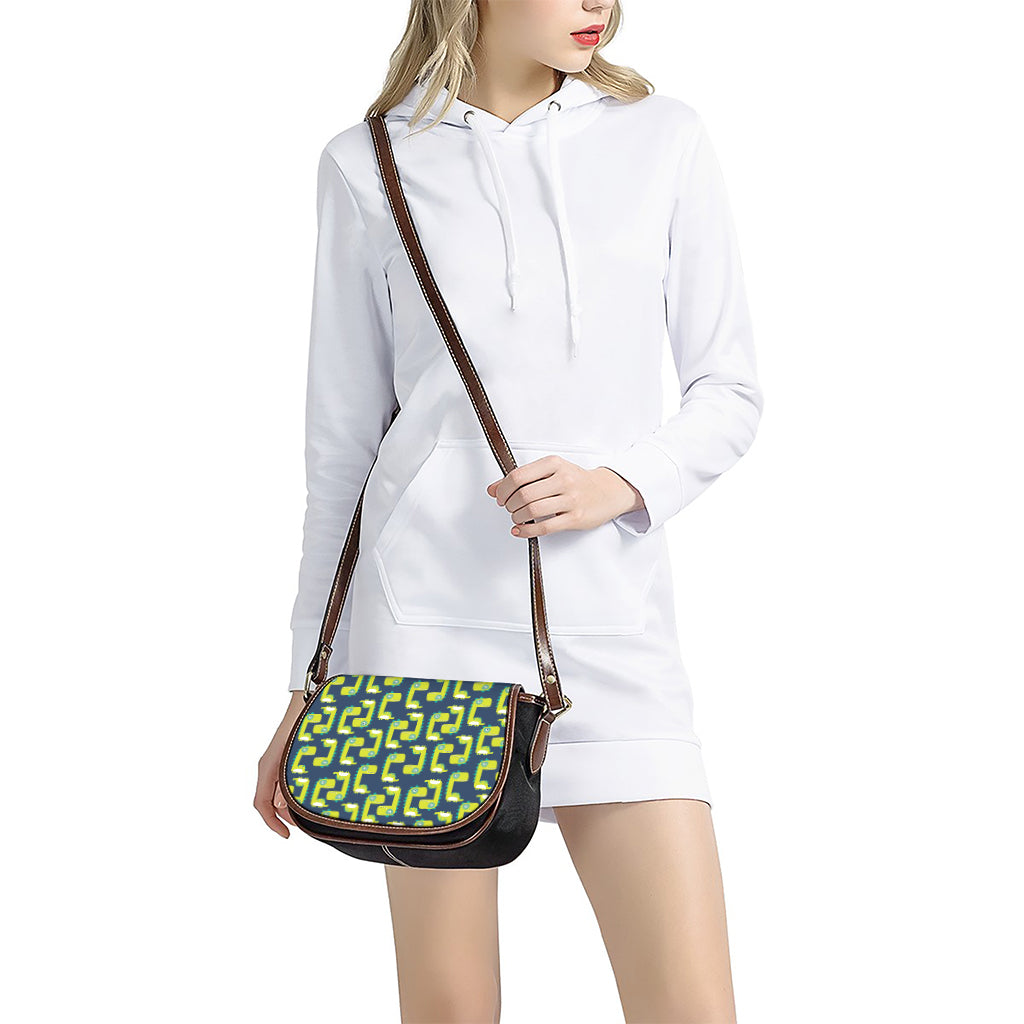 Little Green Dinosaur Pattern Print Saddle Bag