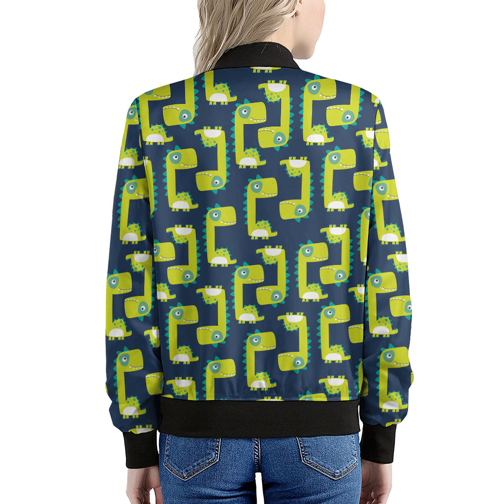 Little Green Dinosaur Pattern Print Women's Bomber Jacket