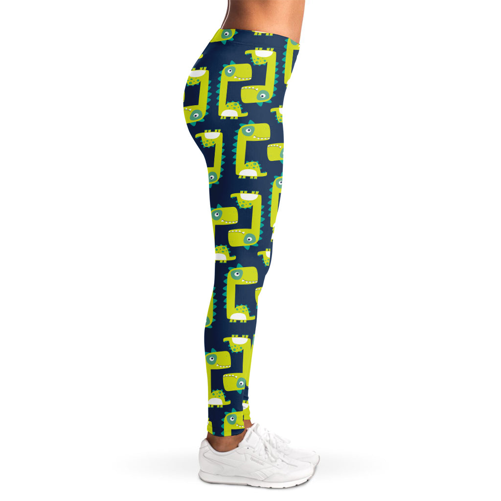 Little Green Dinosaur Pattern Print Women's Leggings