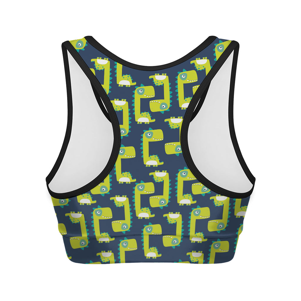 Little Green Dinosaur Pattern Print Women's Sports Bra