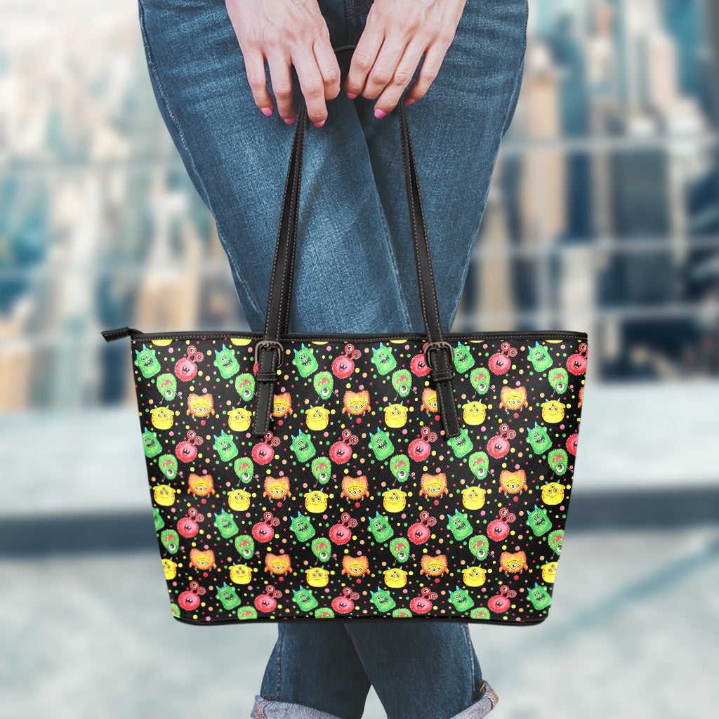 Little Monster Pattern Print Leather Tote Bag