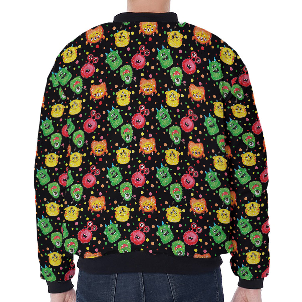 Little Monster Pattern Print Zip Sleeve Bomber Jacket