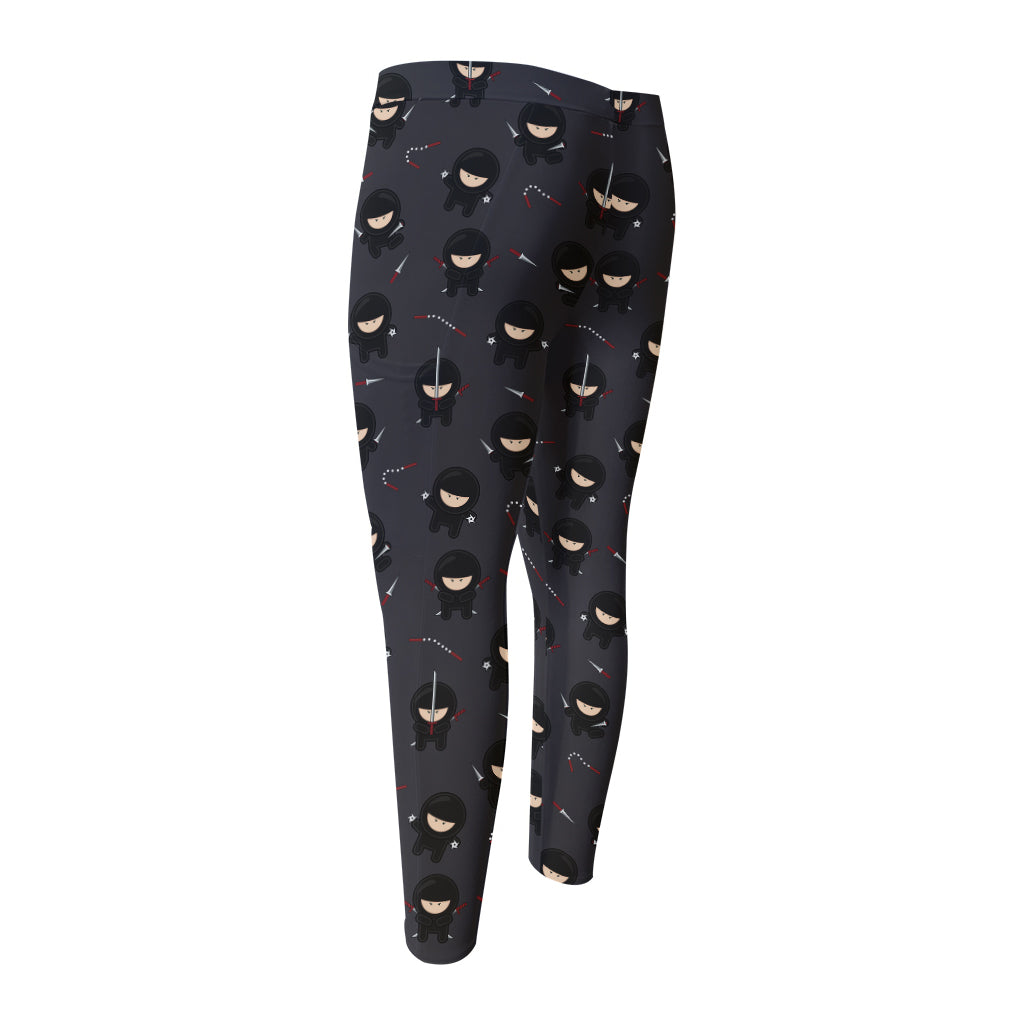Little Ninja Pattern Print Men's Compression Pants
