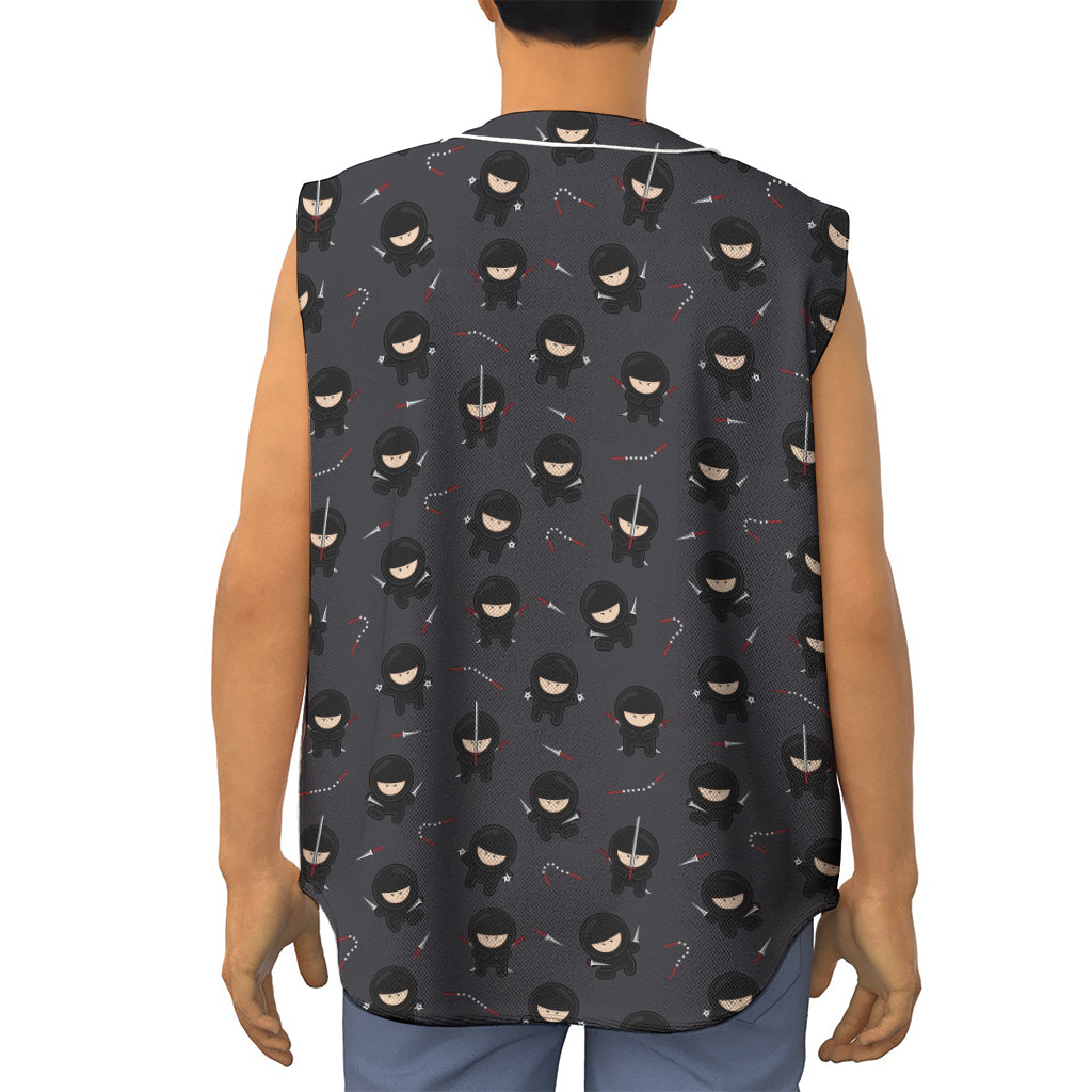 Little Ninja Pattern Print Sleeveless Baseball Jersey