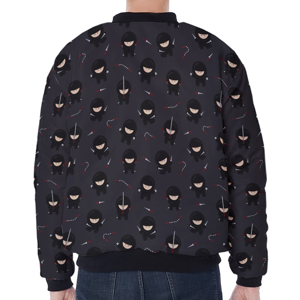 Little Ninja Pattern Print Zip Sleeve Bomber Jacket