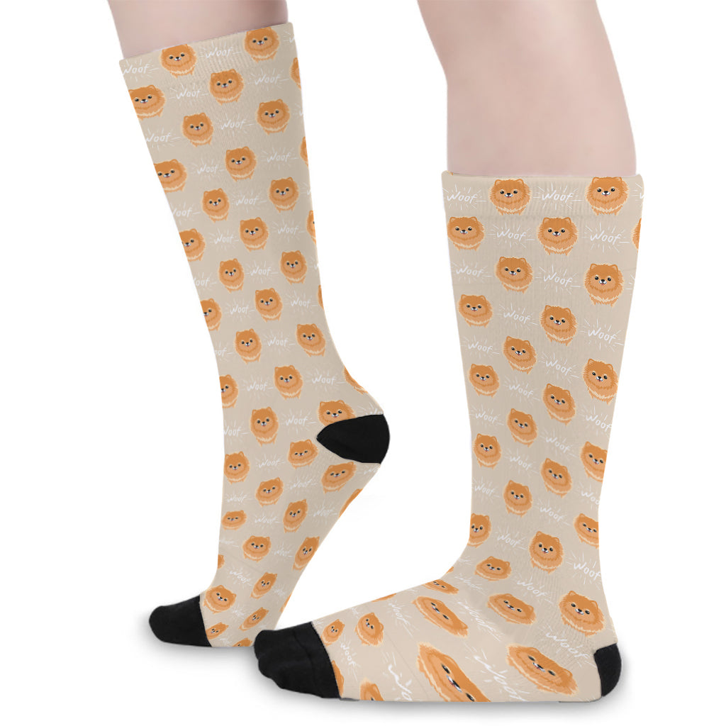 Little Pomeranian Pattern Print Long Socks