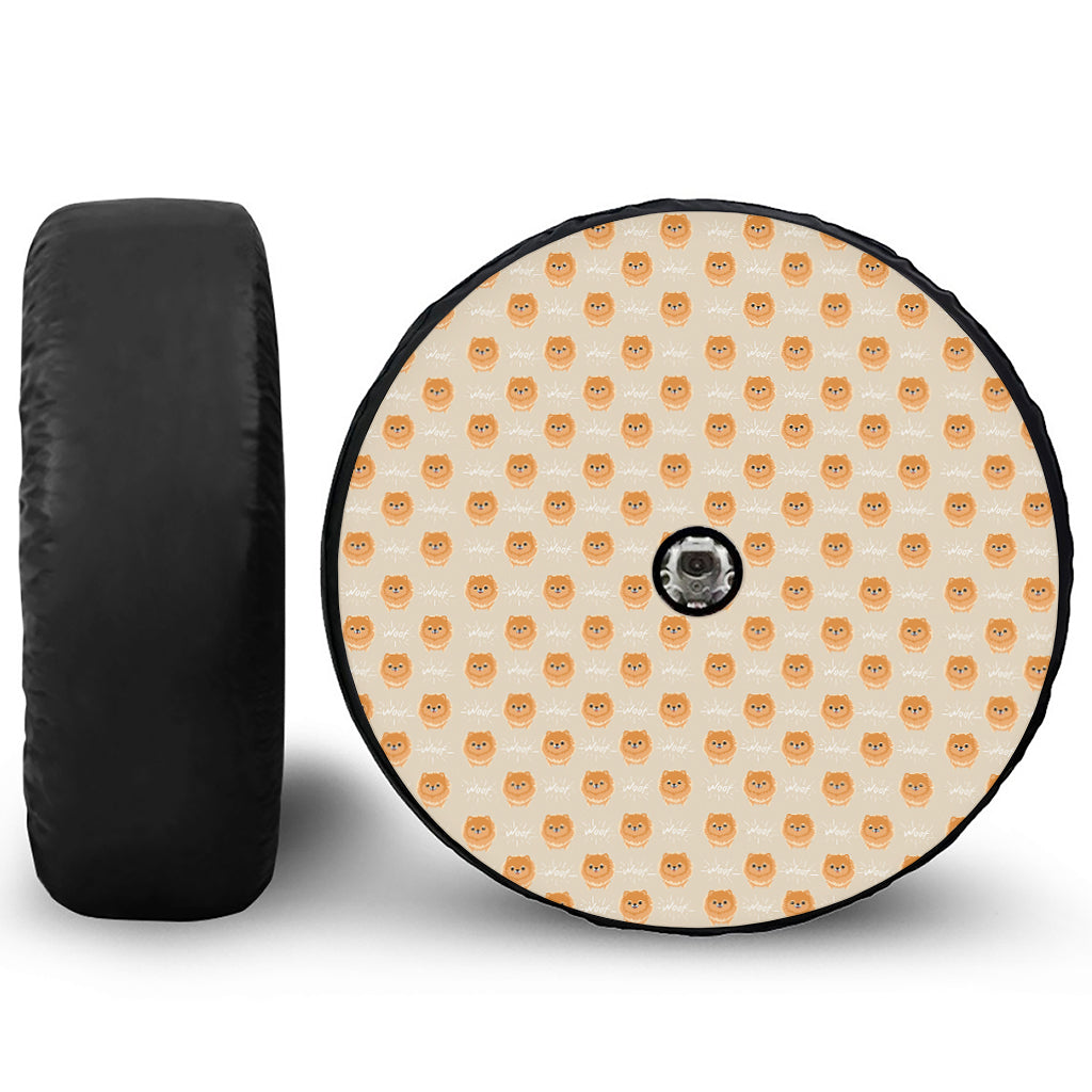 Little Pomeranian Pattern Print Tire Cover With Camera Hole