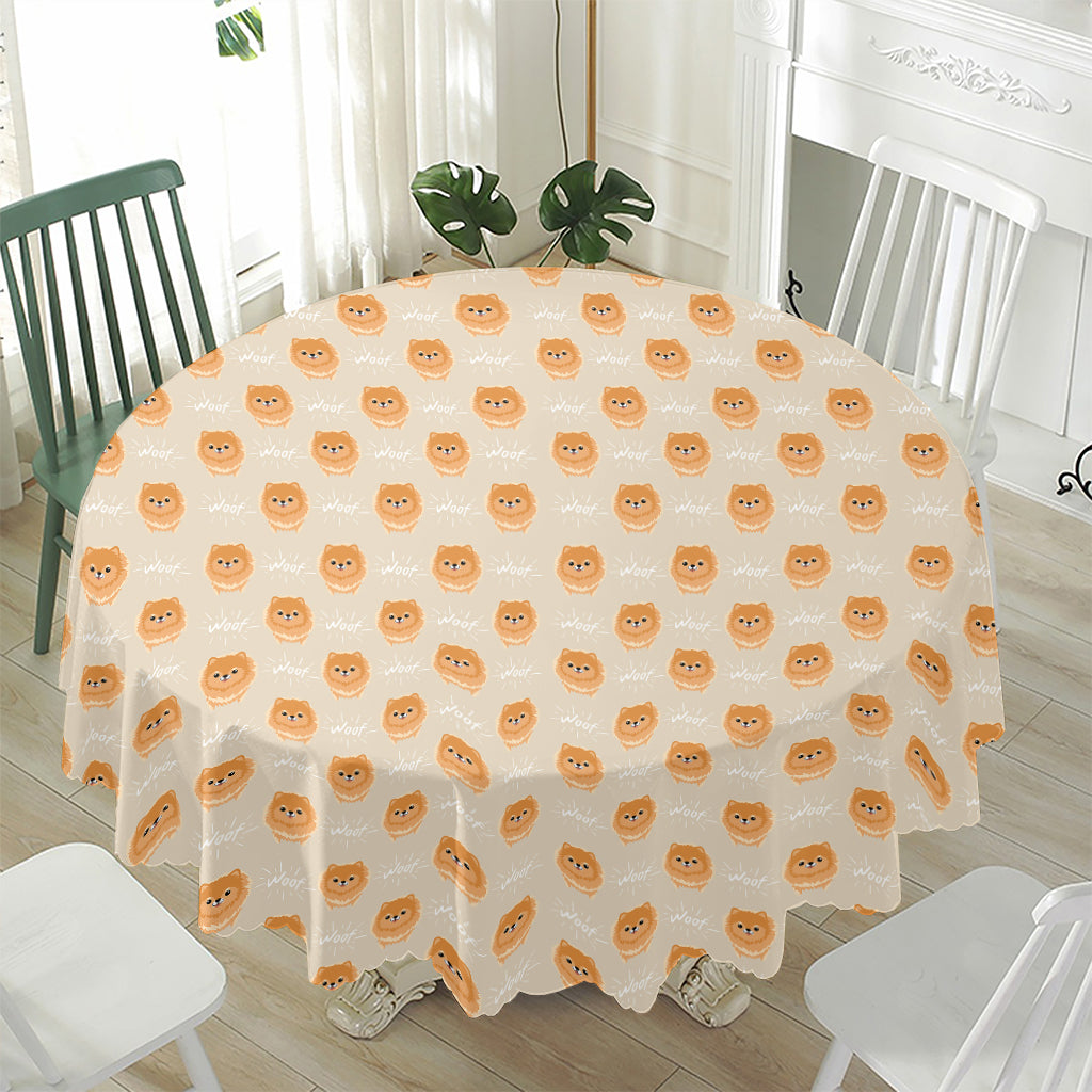 Little Pomeranian Pattern Print Waterproof Round Tablecloth