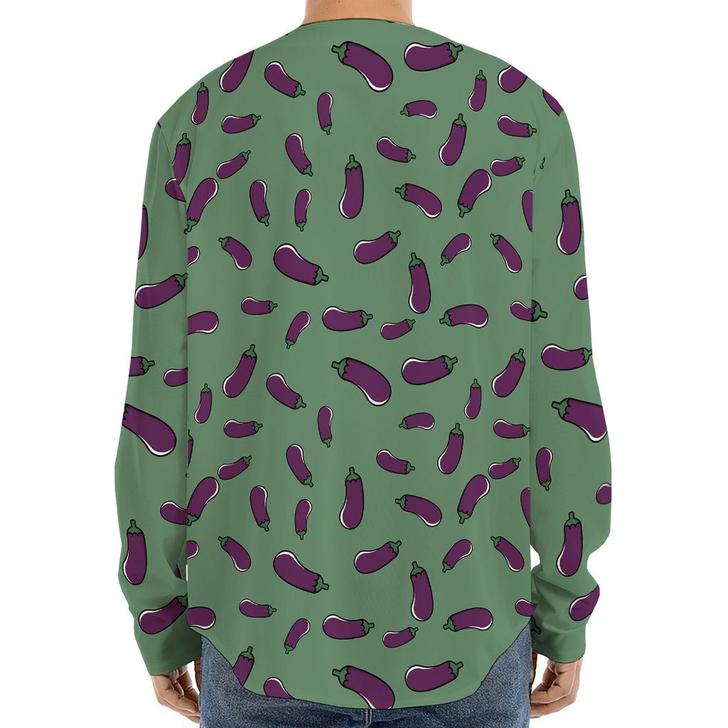 Little Purple Eggplant Pattern Print Long Sleeve Baseball Jersey