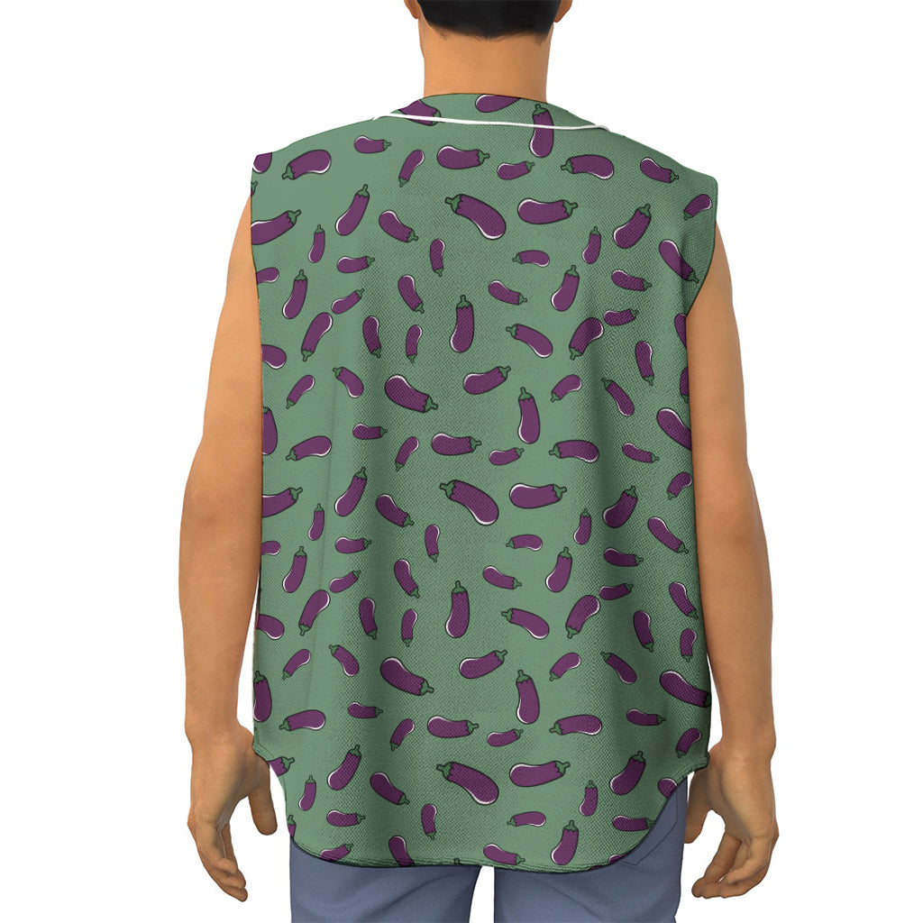 Little Purple Eggplant Pattern Print Sleeveless Baseball Jersey