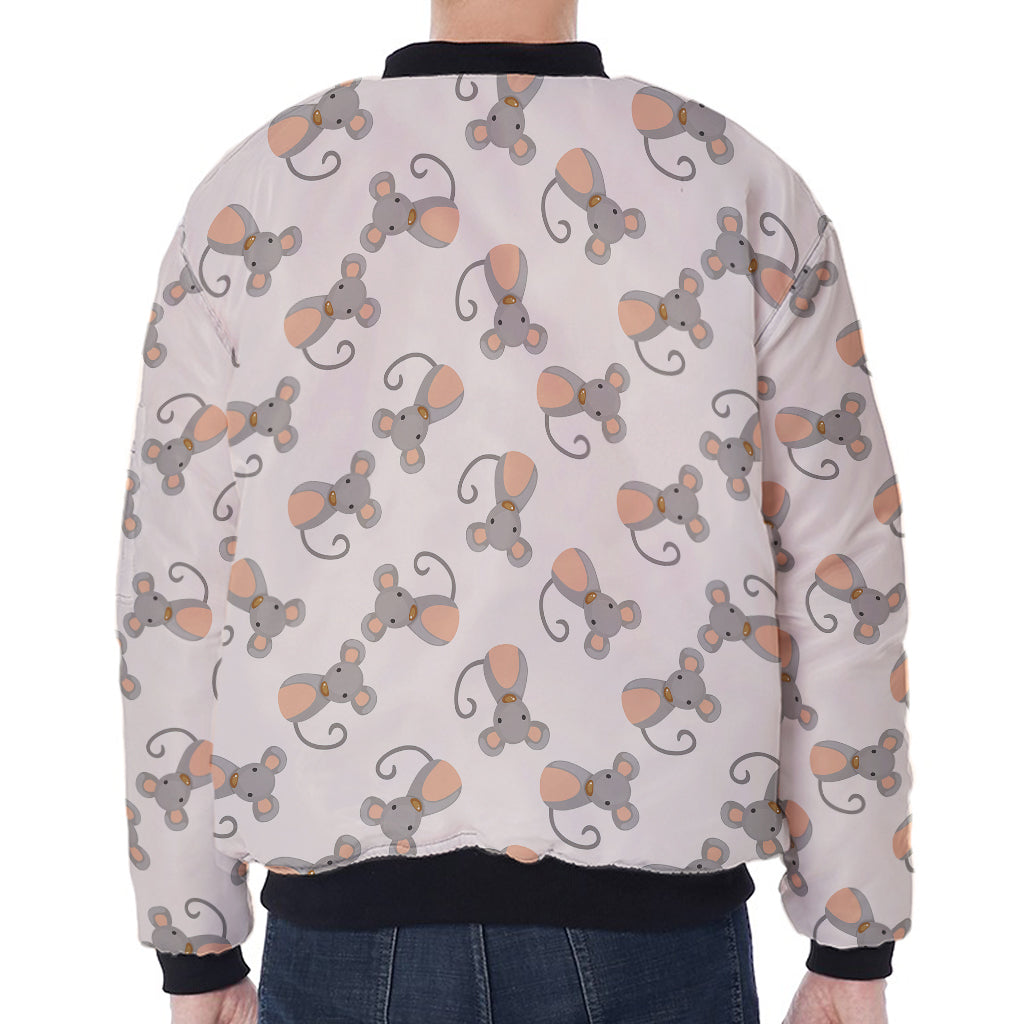 Little Rat Pattern Print Zip Sleeve Bomber Jacket