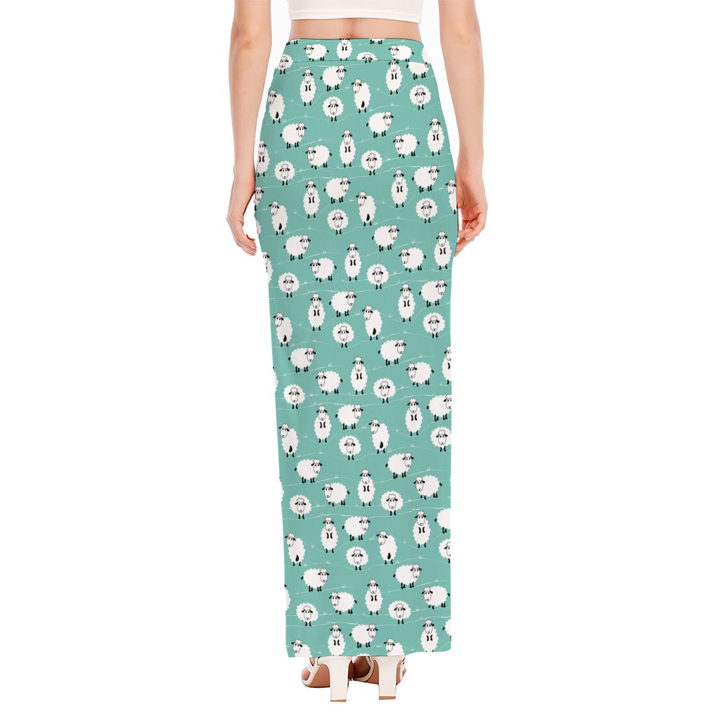 Little Sheep Pattern Print High Slit Maxi Skirt