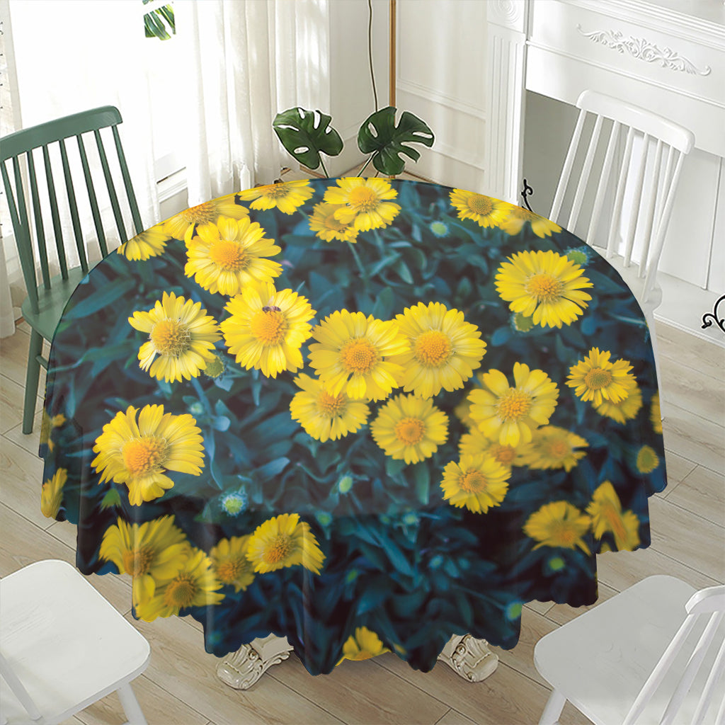 Little Yellow Daisy Print Waterproof Round Tablecloth