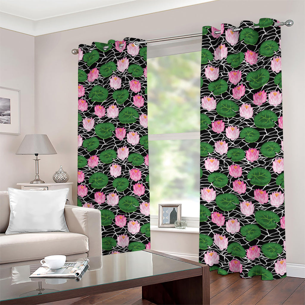 Lotus Flower And Leaf Pattern Print Extra Wide Grommet Curtains