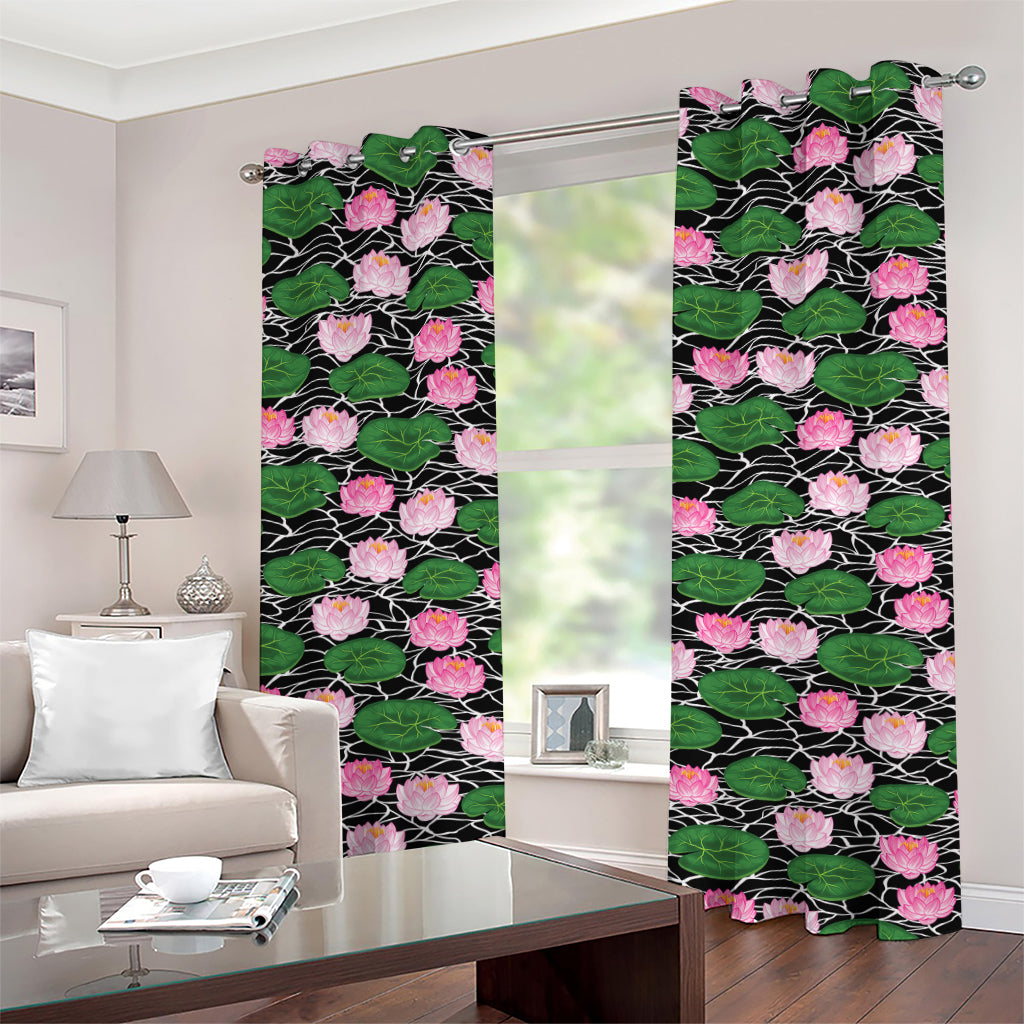Lotus Flower And Leaf Pattern Print Grommet Curtains