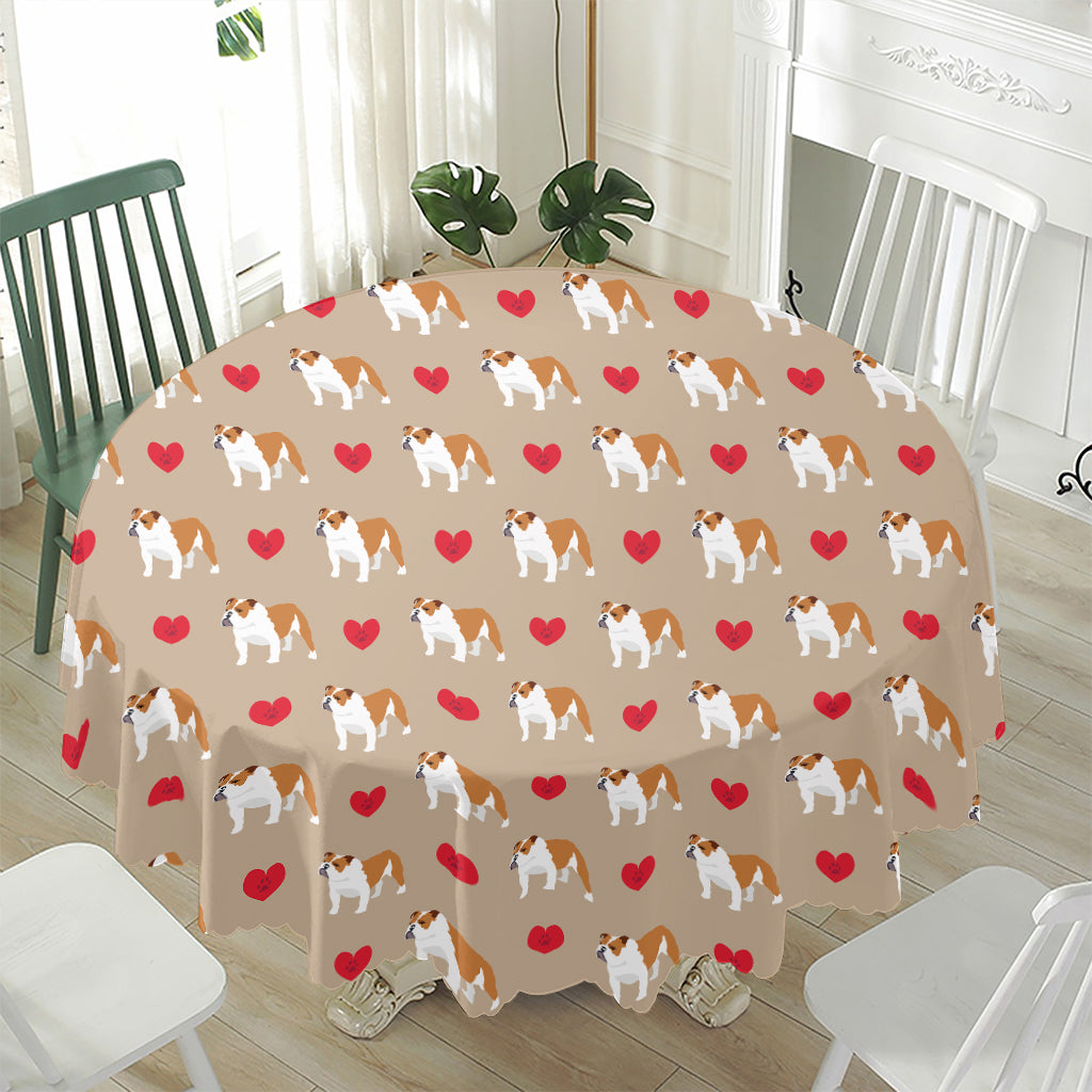 Love English Bulldog Pattern Print Waterproof Round Tablecloth